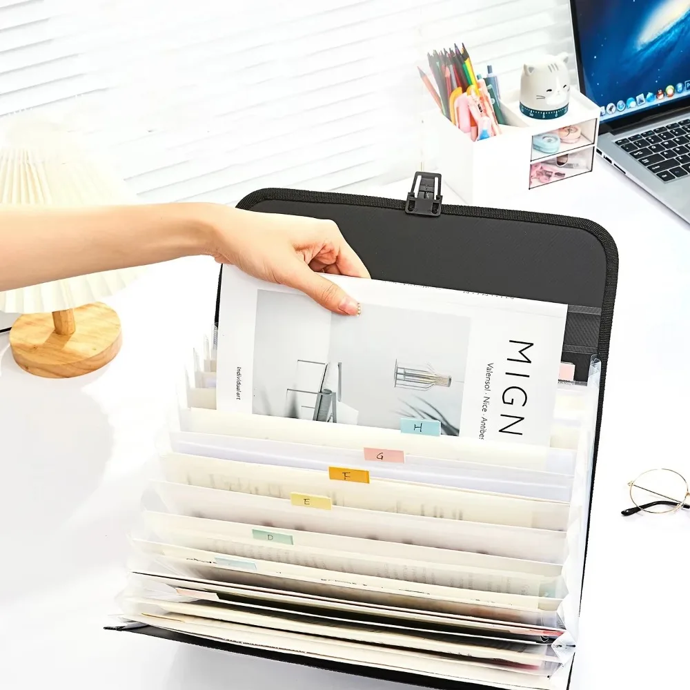 File Folder A4 Size Portable 13 Pockets Expanding Wallet File Folder Paper Document Storage Organ Bag Office School