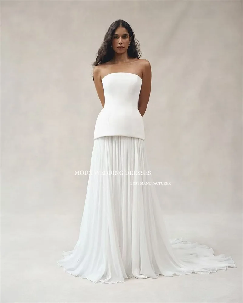MODX Elegant Satin Wedding Dress A-line Off-shoulder European and American Women Tulle Trailing Formal Bridal Gowns Customized 2