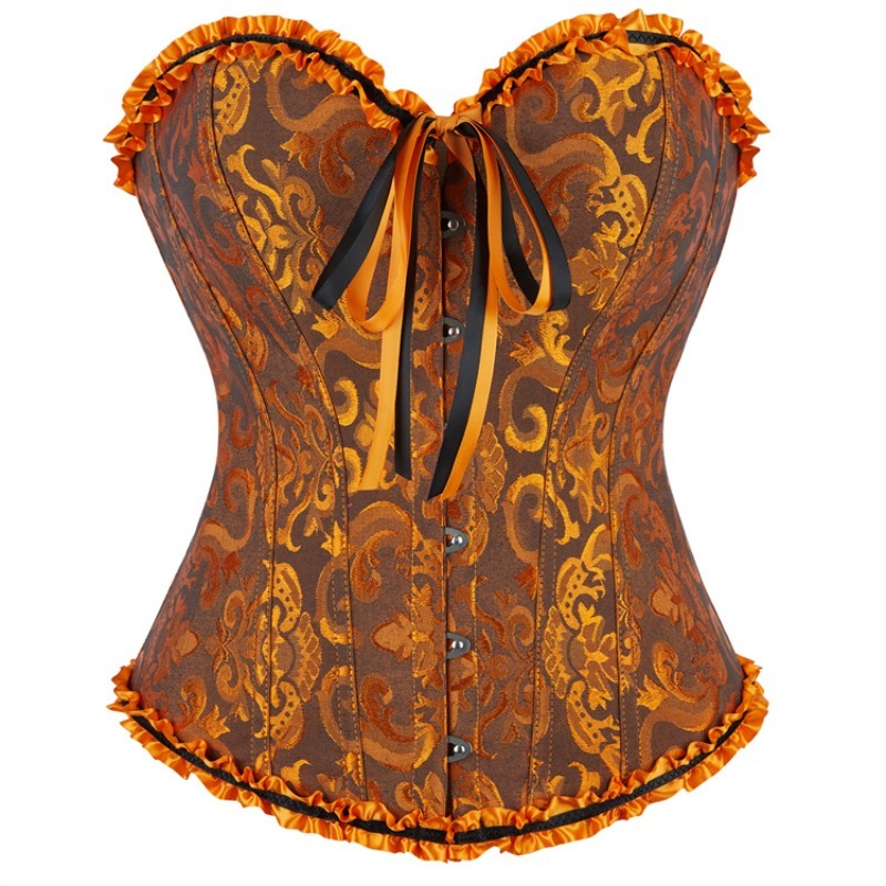 Women Overbust Brocade Corset Vintage Jacquard Bustier Plastic Boned Waist Cincher Shapewear Gothic Sexy Korset