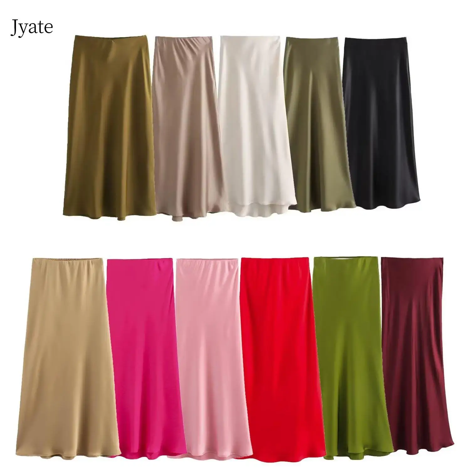 Jyate 그레이 럭셔리 우아한 인어 스커트, 발목 길이, 하이 웨이스트 새틴 스커트, 스트리트 스타일 여성 롱 스커트, 2024