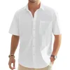 Men's Solid Color Cotton Linen Short Sleeve Shirts Vacation Beach Summer Tops with Pocket Casual Lightweight Button Shirts 4