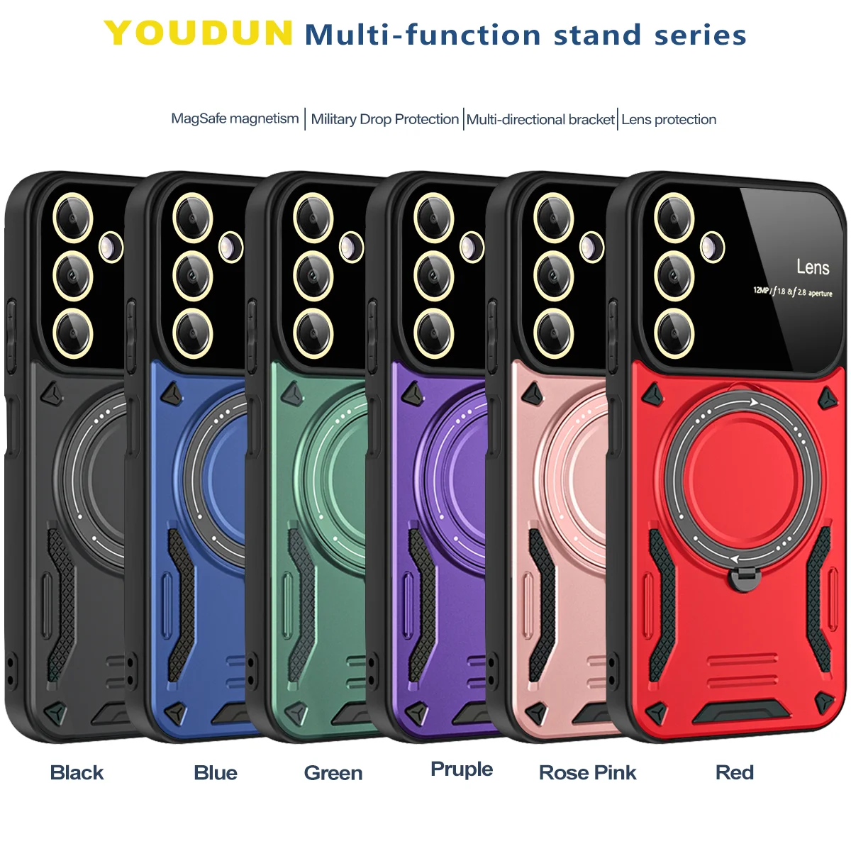 Luxury Armor Wireless Charging Case with Magnetic Ring Bracket and Bumper Cover