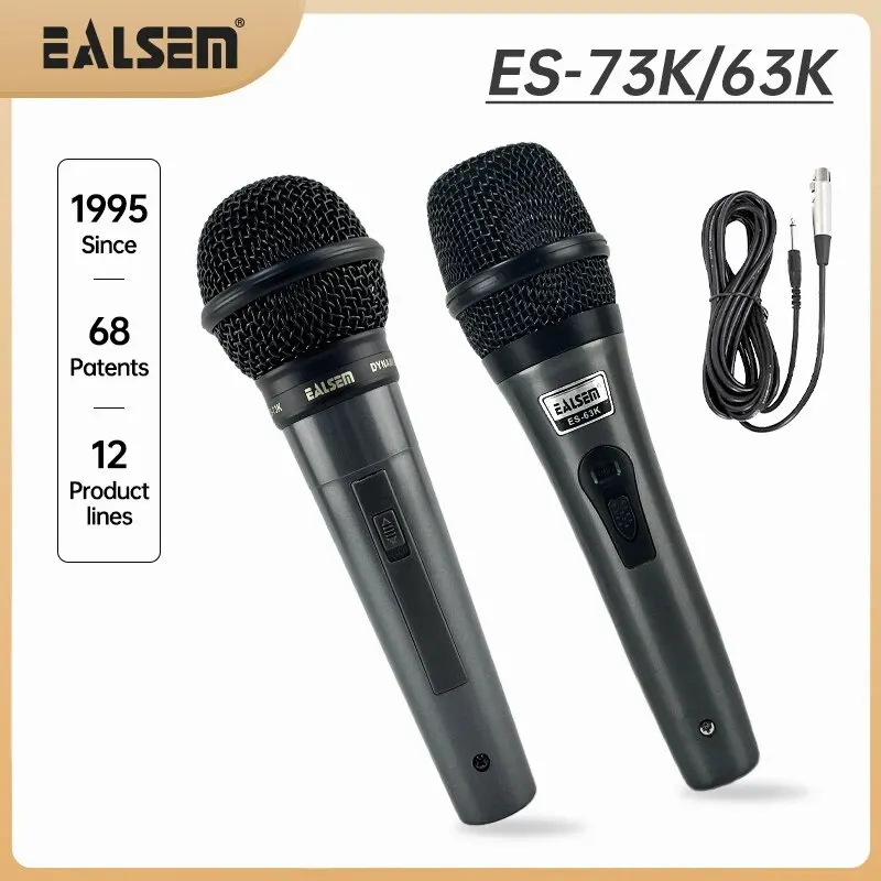  EALSEM 63K/73K Professional Wired Dynamic Microphone Vocal Mic with XLR to 6.35mm Cable 5Meters Long for Karaoke Recording KTV 