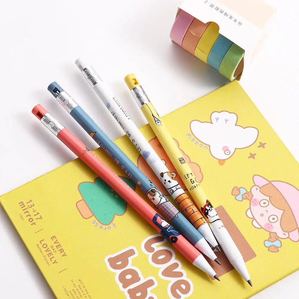 

2.0mm Cute Student Puppy Dog Mechanical Pencil Pastel Dots Student Stationery Press Pen Wave Striped Movable Pencil