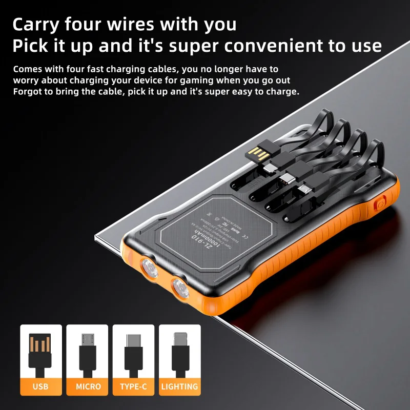 200000mAh Solar Power Bank Portable Large Capacity Charger 120W Super Fast Charging With Four Cables for Xiaomi Iphone Samsung 2