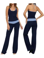 Elegant Two Piece Set with Scoop Neck Sleeveless Top and High Waisted Pants in Contrasting Colors for Women s Fashion - Image 6