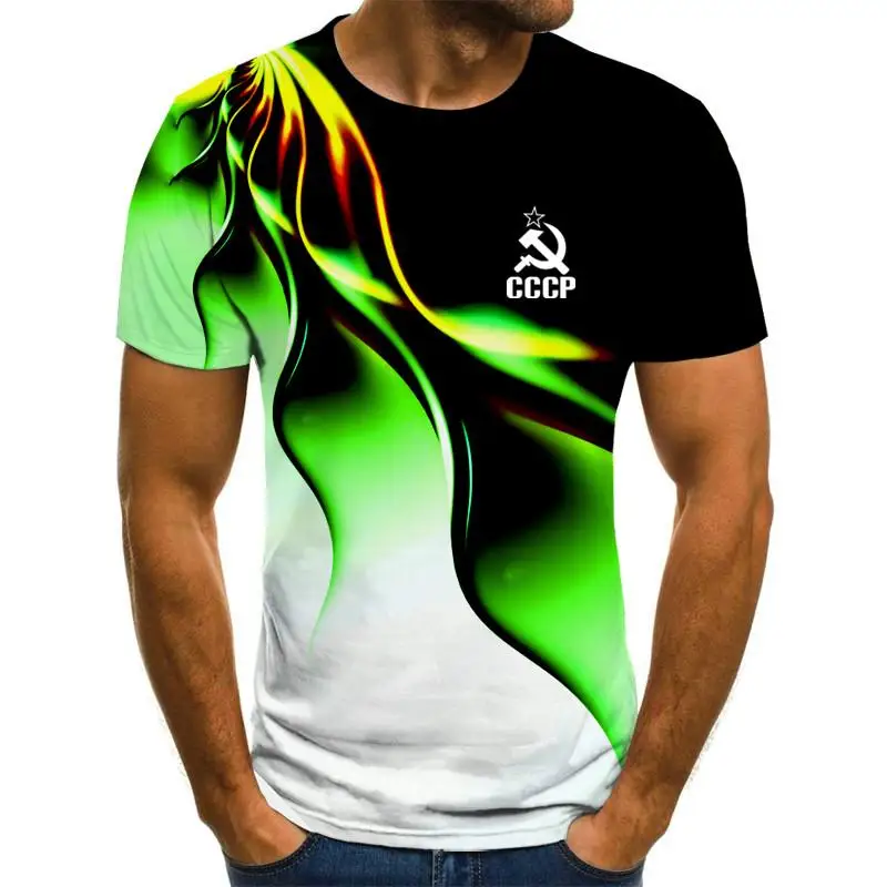 

2023 New Men's T-shirt Summer CCCP Russia Color Gradient T-shirt Male Soviet Union Soviet Moscow Tees O Neck Short Sleeve Tops