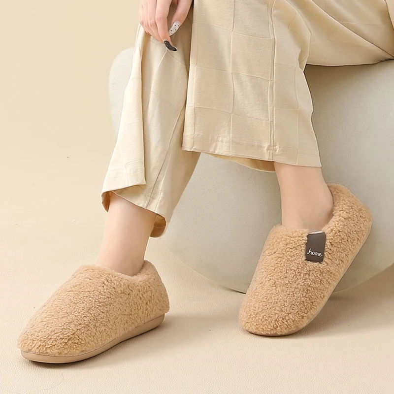 Winter Keep Warm Home Cotton Slippers Women Comfortable Bag Heels Non Slip Fluffy Slippers Woman Soft Sole Non Slip Plush Slides
