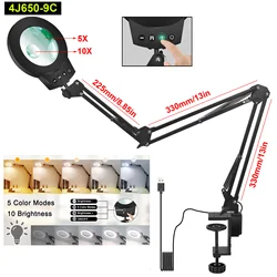 Adjustable Magnifying Glass Lamp with LED Lights - 5X-10X (4J650-9C)