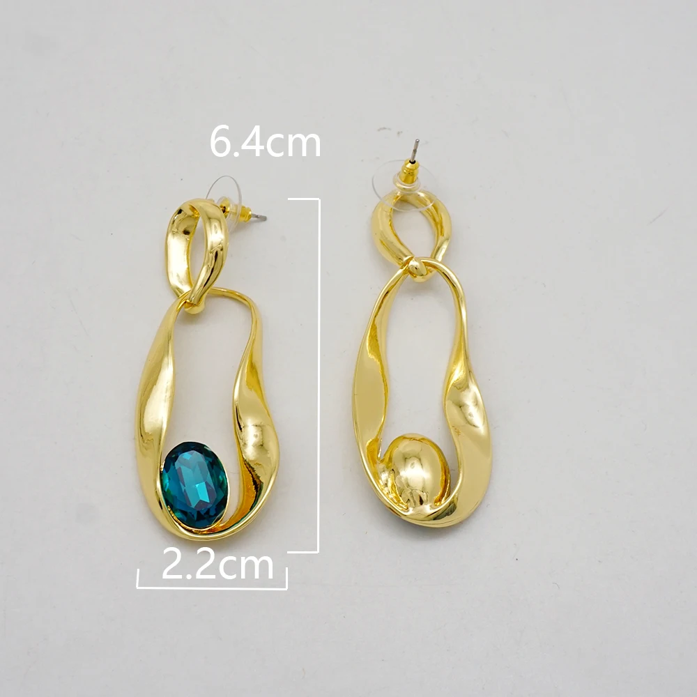 Fashion Jewelry Hanging Long Drop Dangle Earring For Women Personality Blue Rhinestone Crystal Copper Earrings Statement Earring