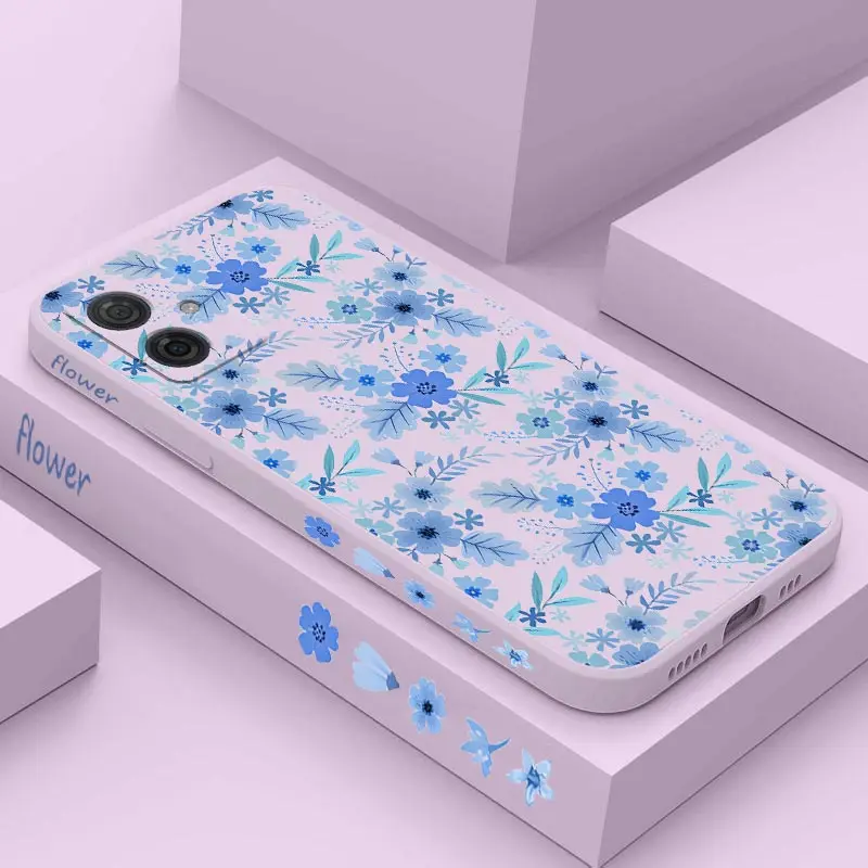 Blue Floral Silicone Phone Case Cover - Elegant Floral Design