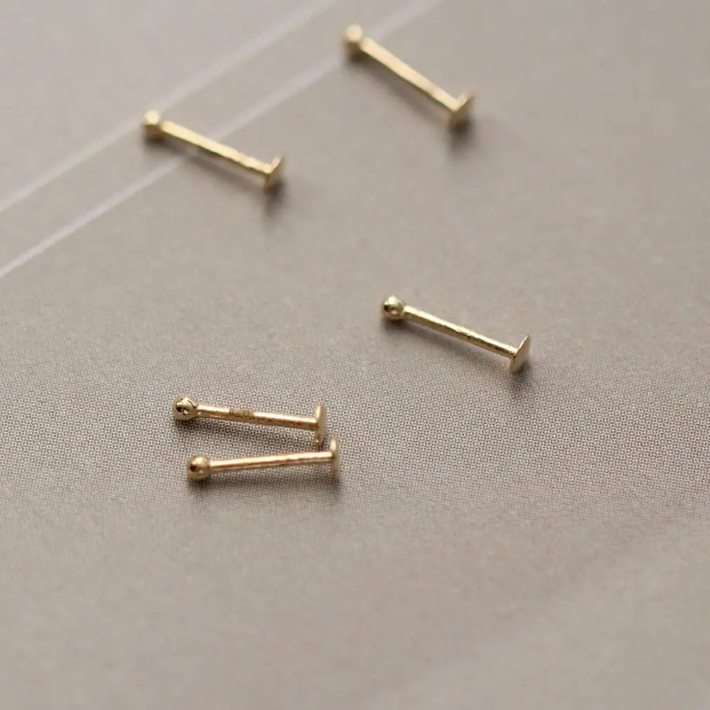 14K Yellow Gold Small Nose Ring Stud Nose Piercing Jewelry Tiny Bone Studs for Women and Men Au585 kj466 nose piercings
