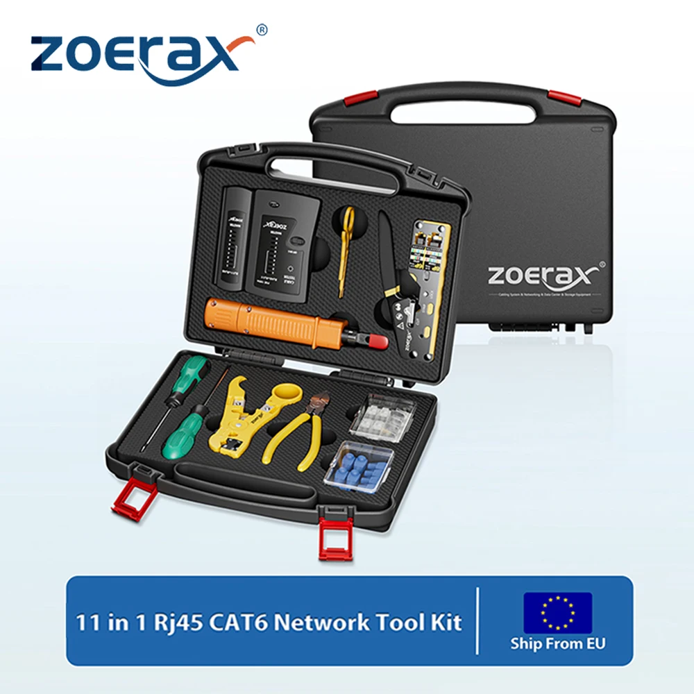 ZoeRax RJ45 CAT6 Crimp Tool kit Network Tool Kit Pass Through Crimper RJ45 Crimping Cable Tester Punch Down Stripper