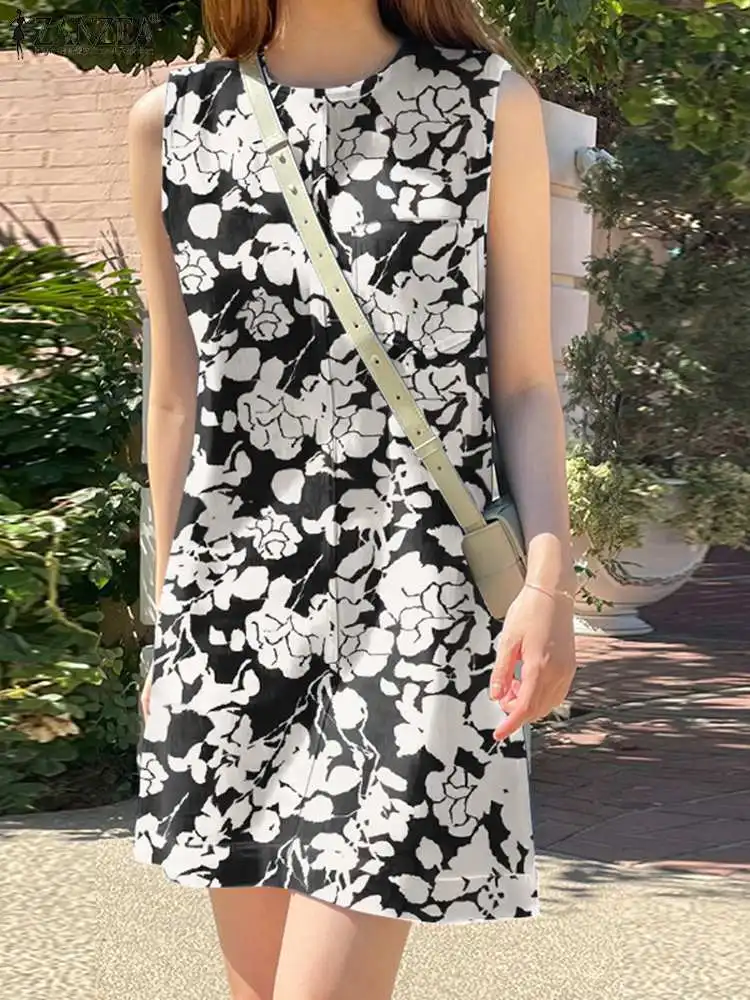 

Fashion Summer Tanks Dress ZANZEA Women O-Neck Bohemian Printed Sundress Casual Floral Party Robe Female Work Holiday Vestidos