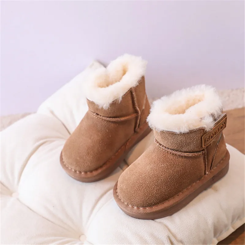 New Winter Baby Boots Genuine leather Warm Plush Little Boys Shoes Non-slip Fashion Toddler Girls Snow Boots