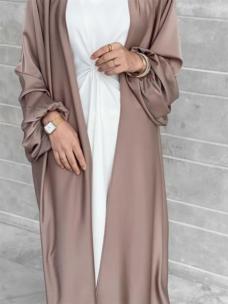 

Eid Open Abaya Inner Dress Women Summer Elegant Muslim Puff Sleeve Kimono Long Dresses Islam Dubai Turkey Modesty Abayas Ramadan