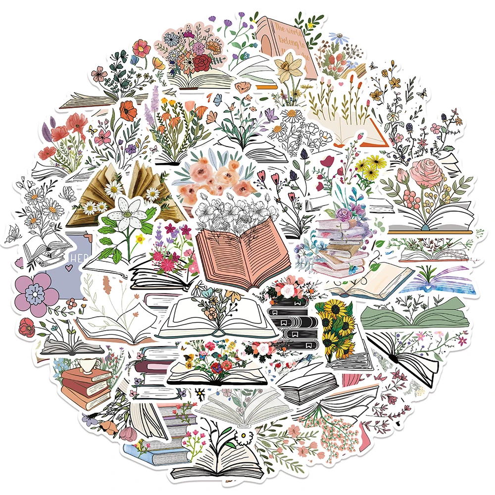 

10/30/50pcs Flower Book Art Stickers Aesthetic DIY Cartoon Decals Notebook Laptop Luggage Phone Wall Waterproof Car Sticker Toys