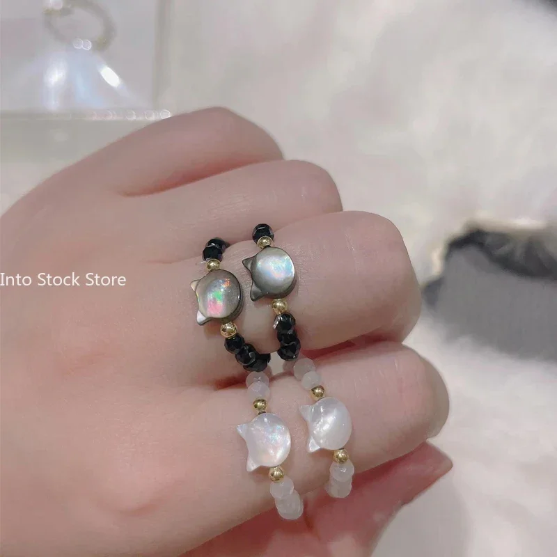 Natural Moonstone Obsidian Finger Rings Beads Minimalist Fidget Ring Handmade Cute Black White Cat Ring Women Party Accessories Jewelry finger rings fashion rings fashion ring crystal rings metal rings stone rings fidget rings