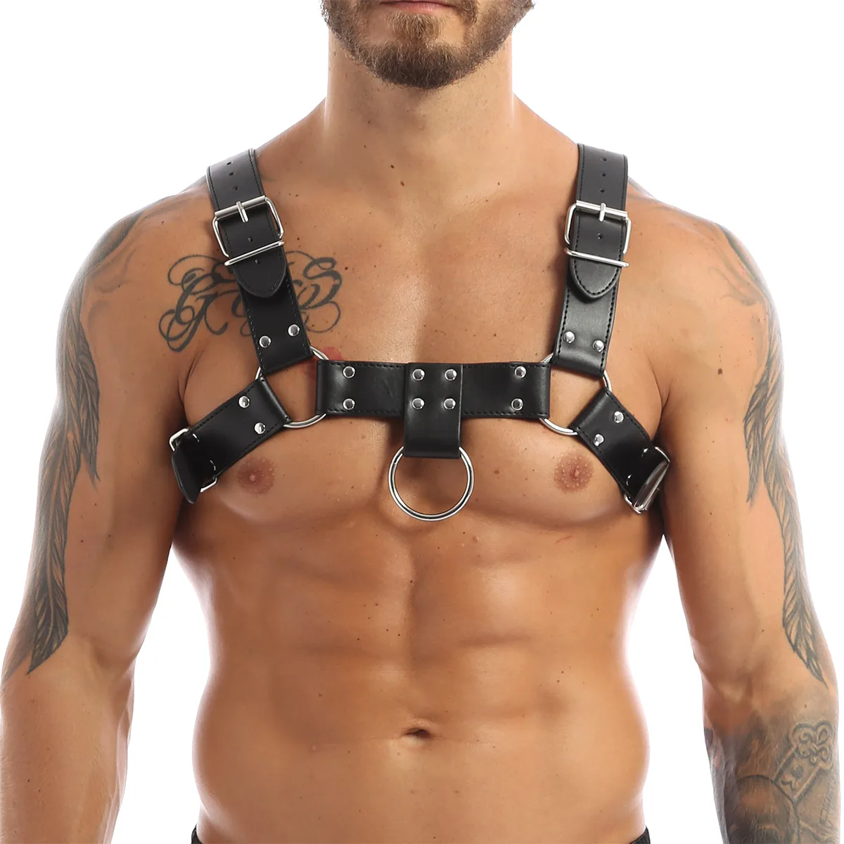 Leather Chest Harness Men Metal Rivets Adjustable Belt Punk Rave Erotic Fetish Clothing Accessorie