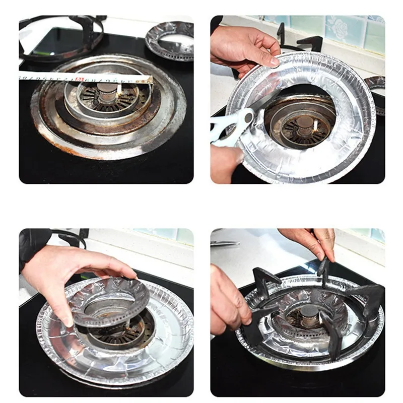 10pcs/set Gas Stove Oil Proof Aluminum Foil Tin Pad Thickened 3.5 Thread Circular/square Kitchen Cooking Practical Accessories