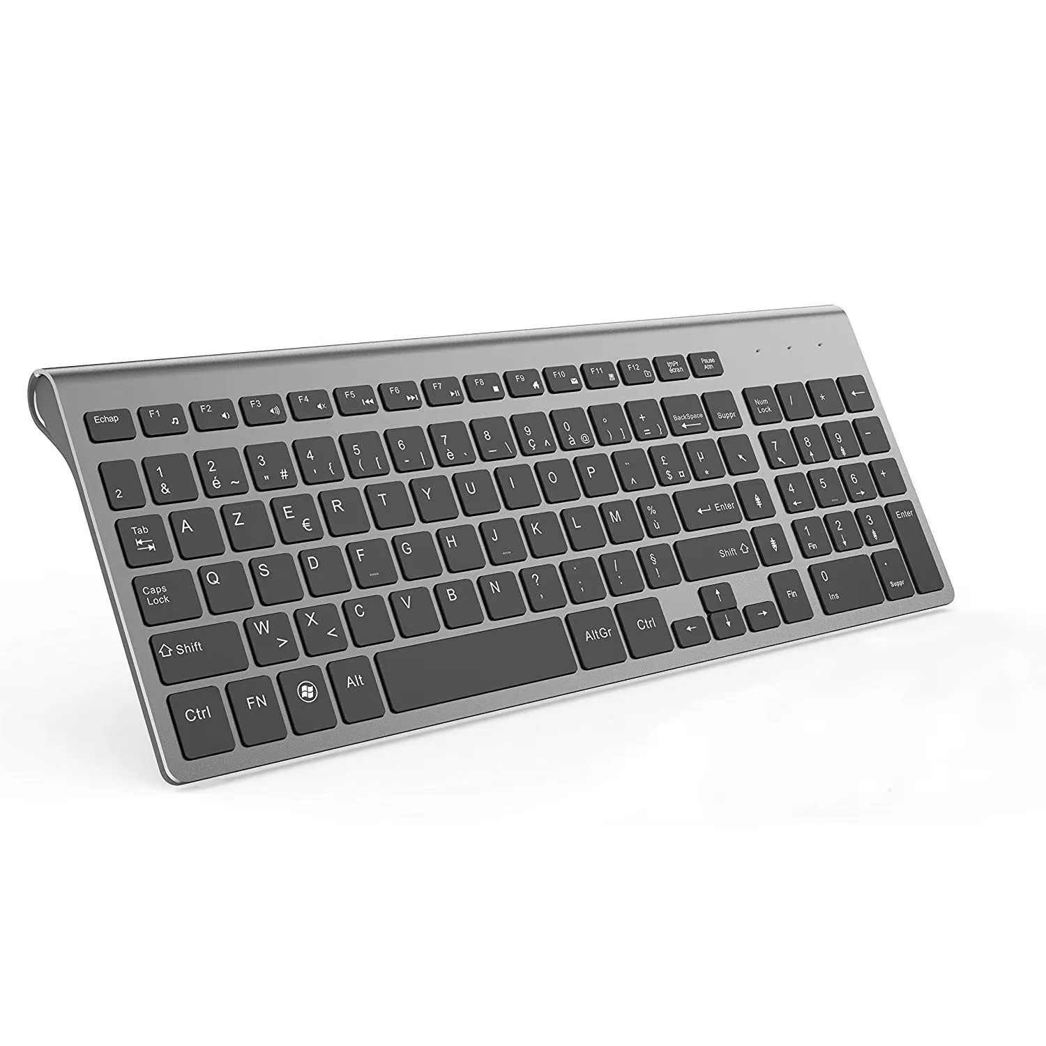 무선 키보드(AZERTY) 2.4G USB 초박형 키보드, PC 노트북용 휴대용 무음 인체공학적 프랑스어 키보드-핑크/그레이/실버