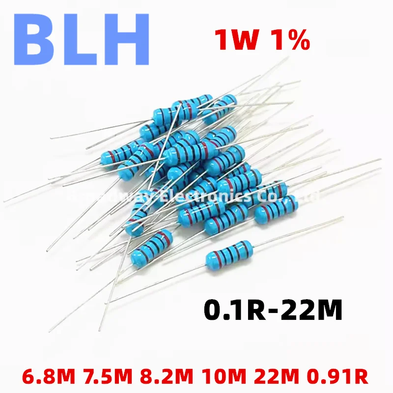 50PCS 1W 1% Metal Film Resistor 6.8M 7.5M 8.2M 10M 22M 0.91R ohm