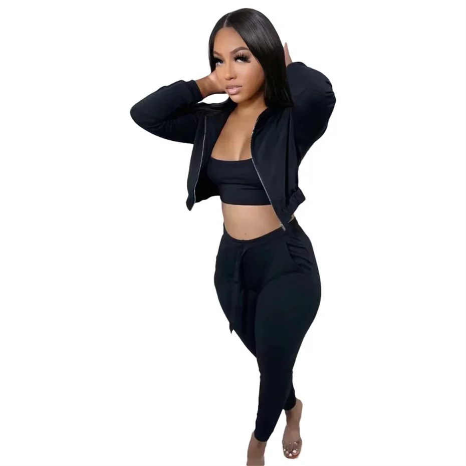 6PCS Wholesale Bulk Items 2023 Fall Clothing Casual Sport 3 Piece Set Women Long Sleeve Hooded Cardigan Outfits Tracksuit X10304 2