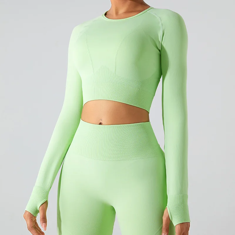 Women's Seamless Long Sleeve Top Yoga Shirts Running T-Shirt Workout Running Fitness Gym Sports Top Training Crop Solidcolor