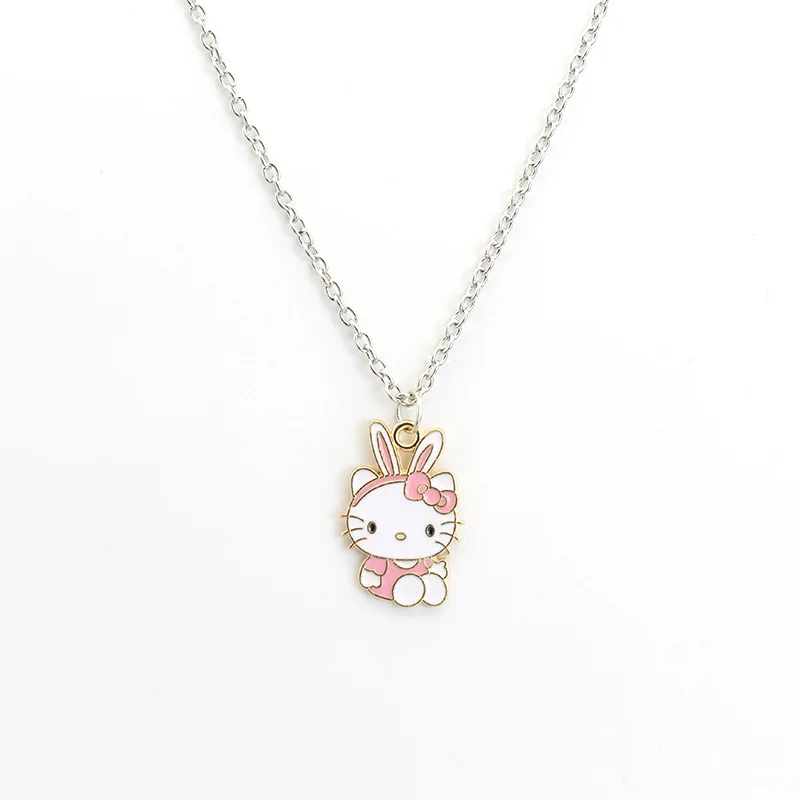 Sanrio Hello Kitty Collier Pendentif Double Bague Clavicule Chaîne Diamant  Argent Petite amie Charms Clasped Anime Chaîne Bijoux Cadeau