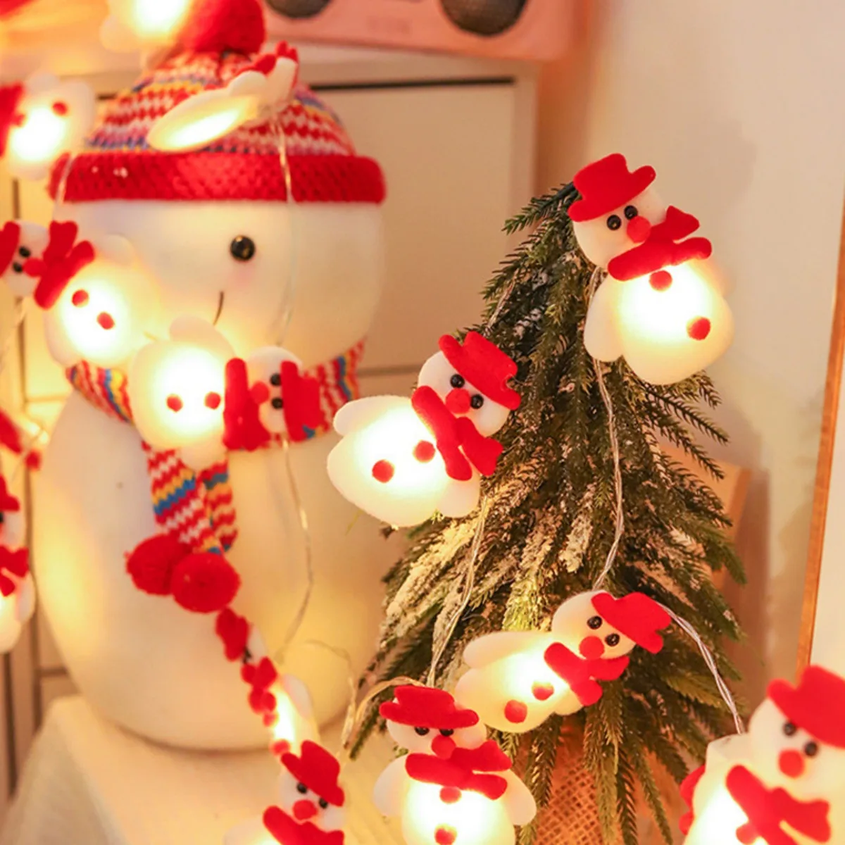 1pc 10/20 LED Plush Snowman String Lights Small Puppet Christmas Atmosphere Decorative Fairy Lights Perfect Xmas Gifts