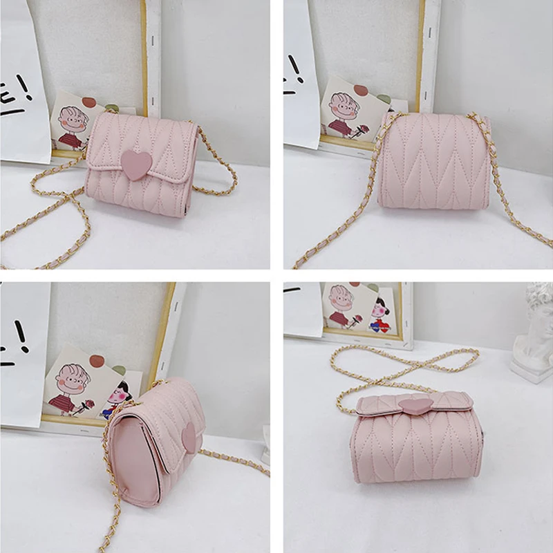 Fashion Heart Baby Girls Small Shoulder Bags Kids Coin Purse Accessories  Handbags Lovely Children's Mini Square Messenger Bag