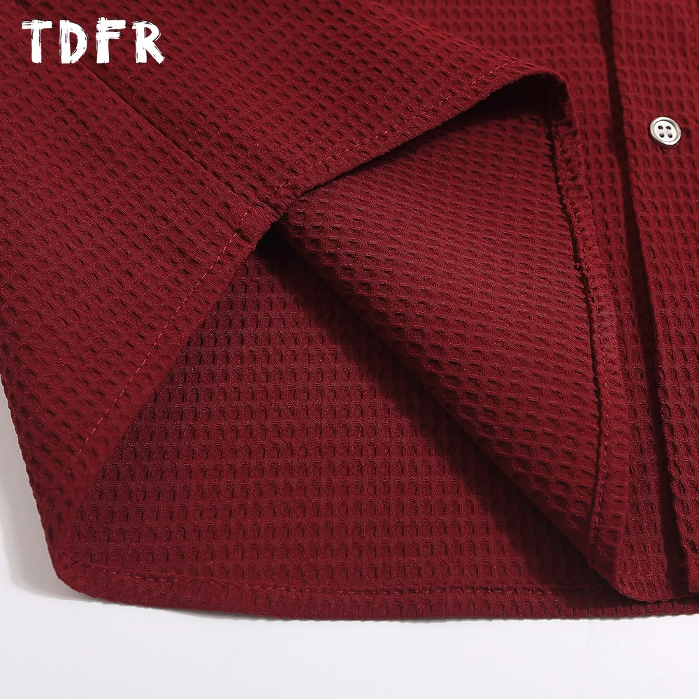 Button Decoration Short Sleeve Shirts Mens Summer Solid Color Streetwear Loose Waffle texture Shirts Men casual short sleeved shirt short sleeved shirt button down shirt