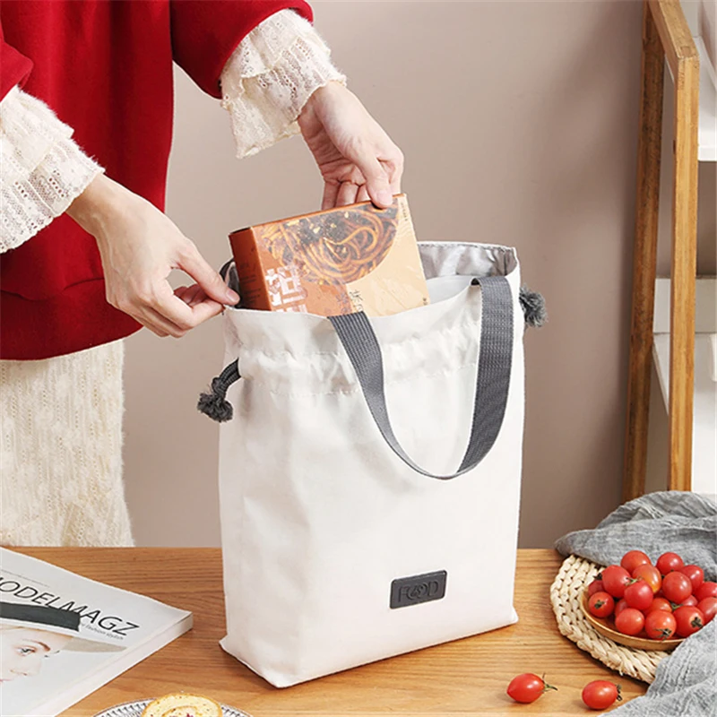 

Drawstring Women's Thermal Lunch Bags Portable Waterproof Picnic Pouch Food Insulated Cooler Container Fridge Bag for Office