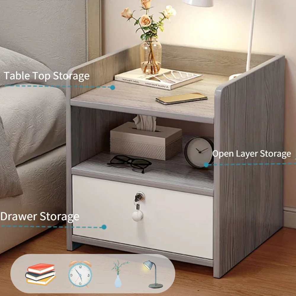 북유럽 미니멀리스트 모던 소형 침대 옆 테이블, 서랍 잠금 장치 포함, 침대 옆 캐비닛 보관 캐비닛, 침실 가구용 나이트 스탠드