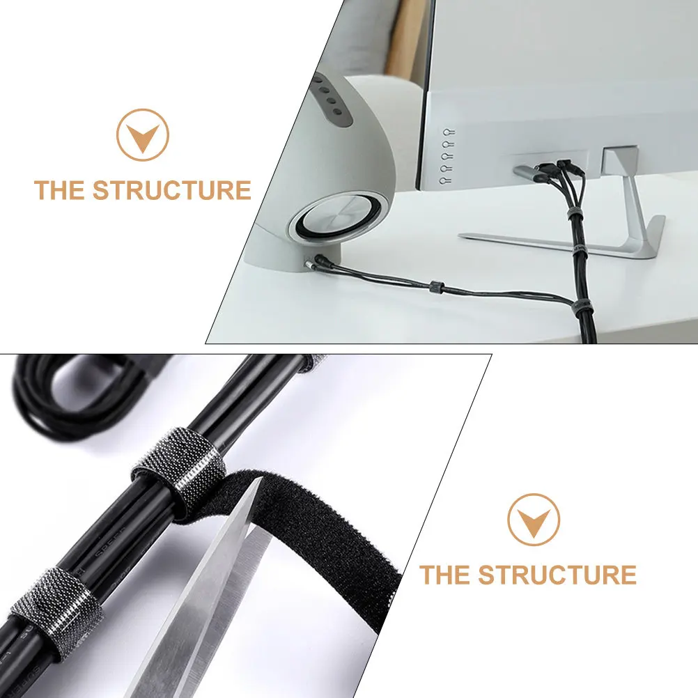 케이블 타이 1미터 후크 루프 재사용 가능한 와이어 고정 스트랩 코드 정리용 노트북 사무실 가정용