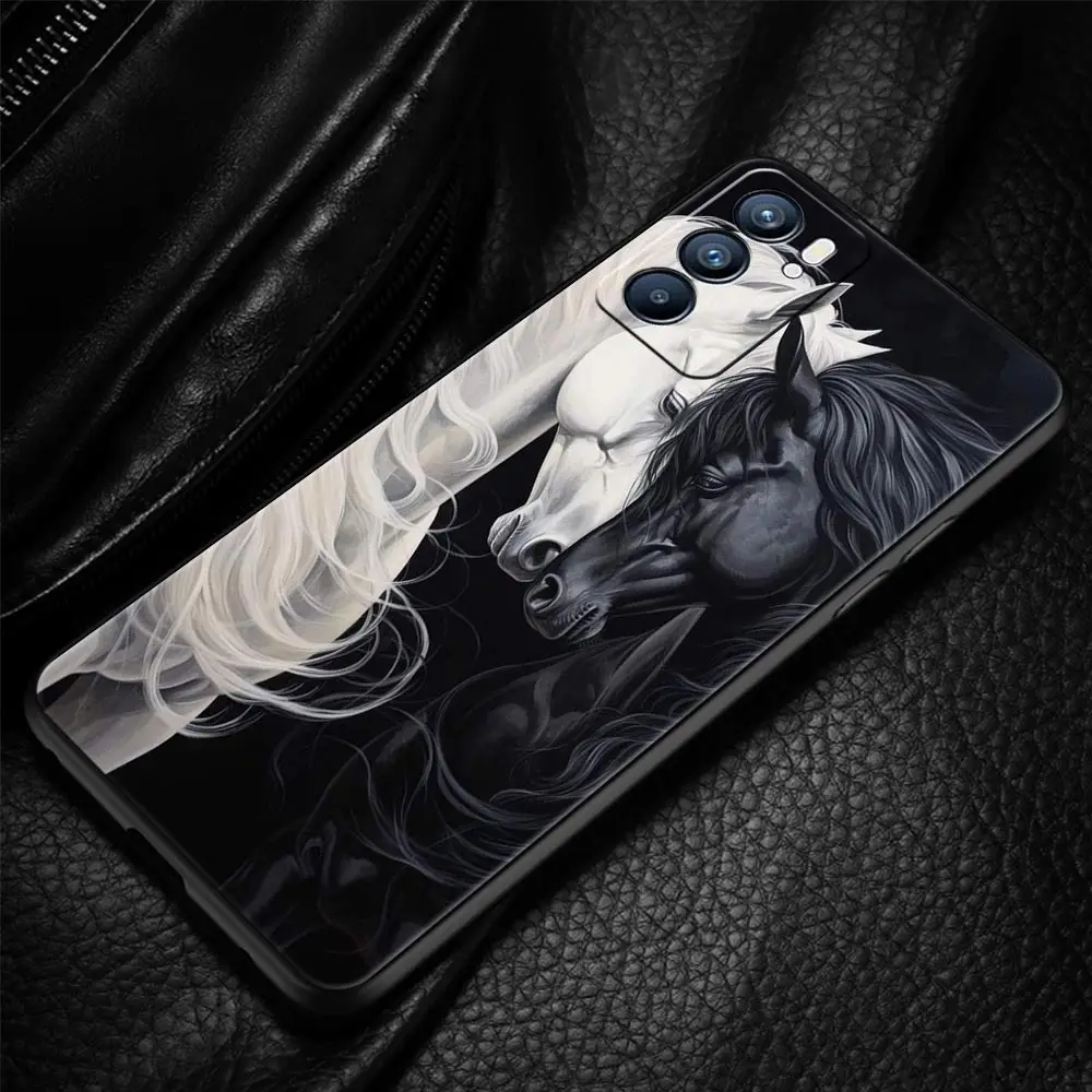 Galloping Horses Design Phone Case - Black and White Cover
