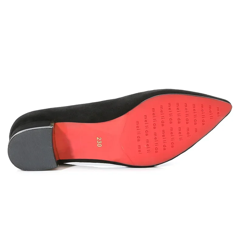 Big Size 34-43 Women Suede Leather Shoes 3.5CM High Heels Ladies Dress Work Shoes Slip On Pumps Woman Square Heels Wedding Shoes