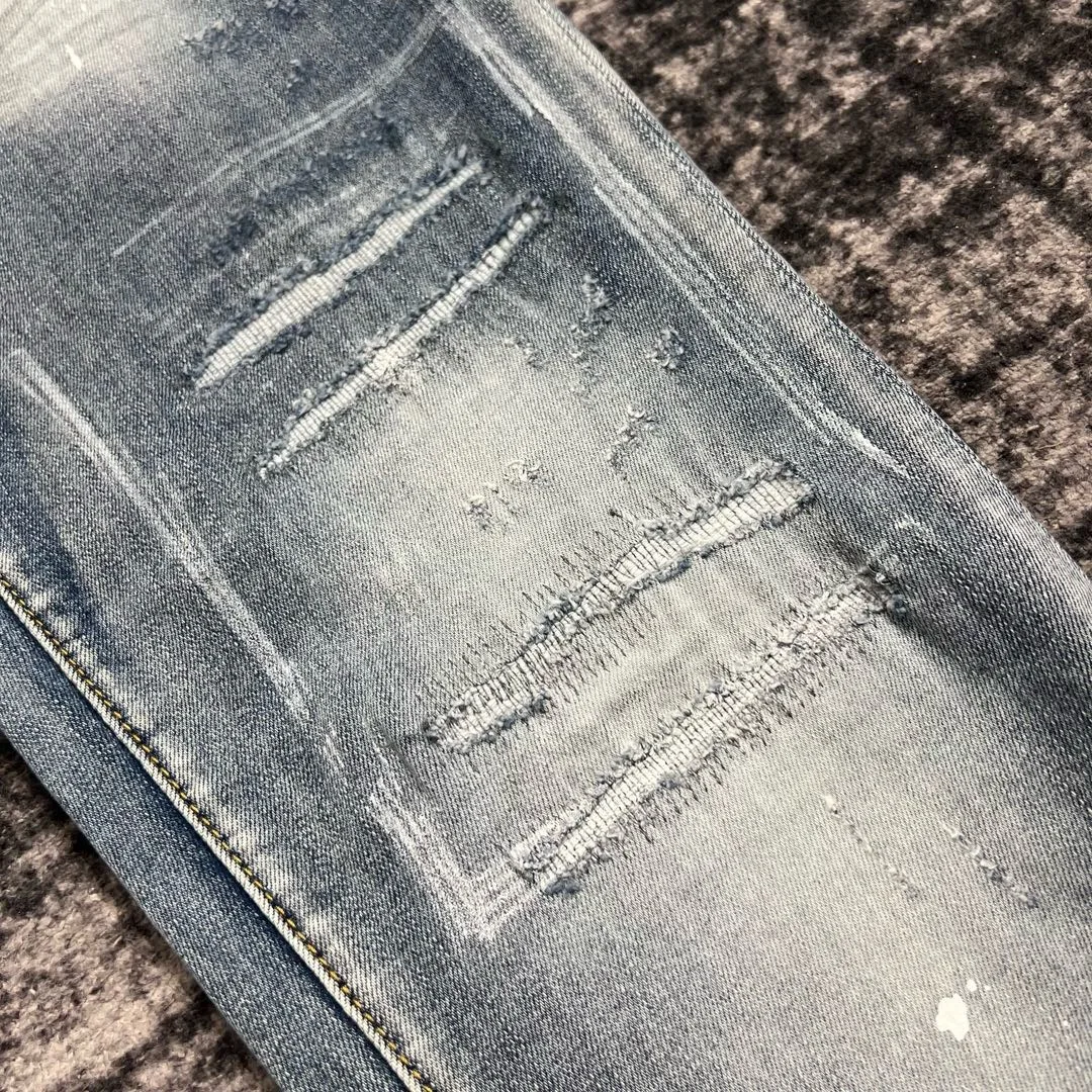 men scratch distressed slim fit blue jeans 6