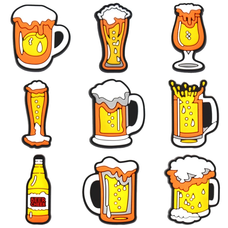 

Wholesale 1Pcs PVC Beer for Crocs Charms DIY Badge Women Sandals Buckle Kids Pins Decoration Jeans Party Favors Shoe Ornaments