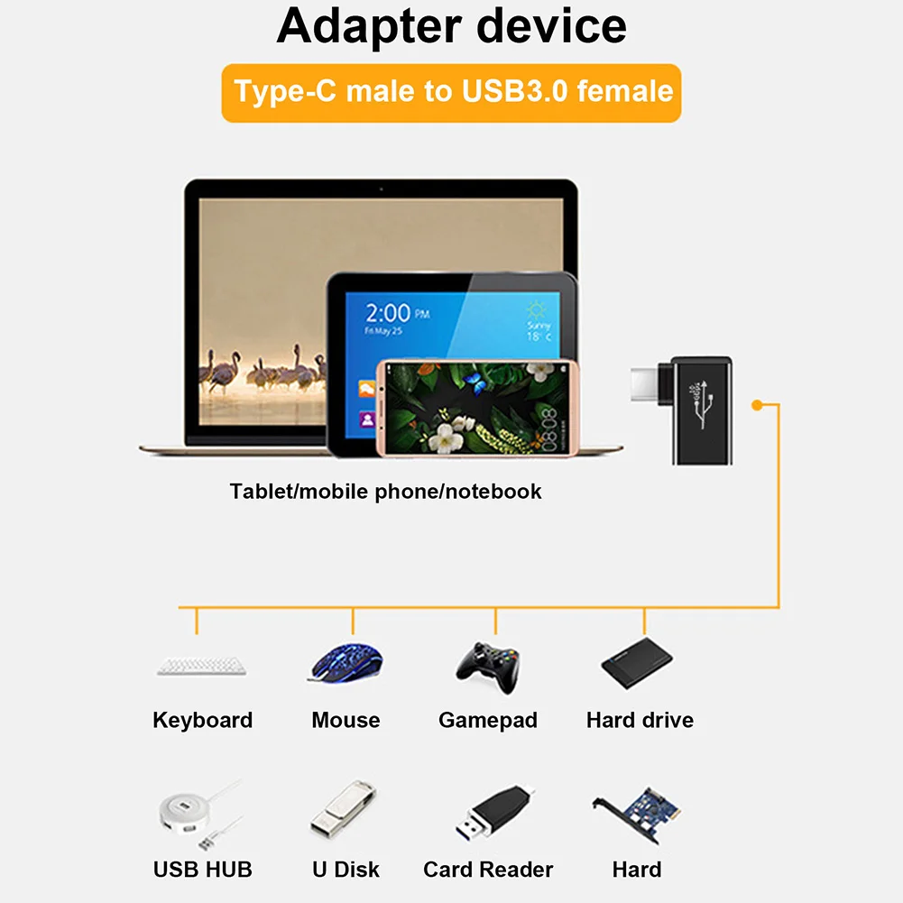 OTG Adapter Usb3.0 Female To Type-c Video/audio High-speed Transmission Typec To Usb3.0 Right Angle Adapter for Mouse/Phone etc phone adapters & converters