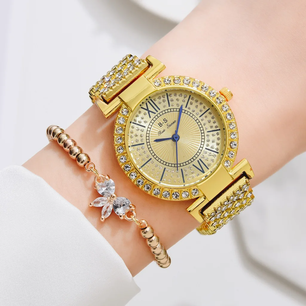 2022 Luxury Bracelet Watches Set For Women Fashion Rhinestones Quartz Clock Ladies Stainless Steel Wrist Watch Zegarek Damski