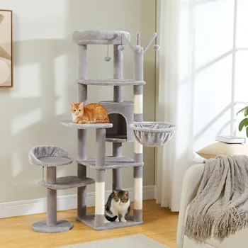 Multi-Level Cat Tree with Scratching Post Hammock Large Perches Hanging Balls Tall Cat Tower for Indoor Spacious Cat Condo House 2
