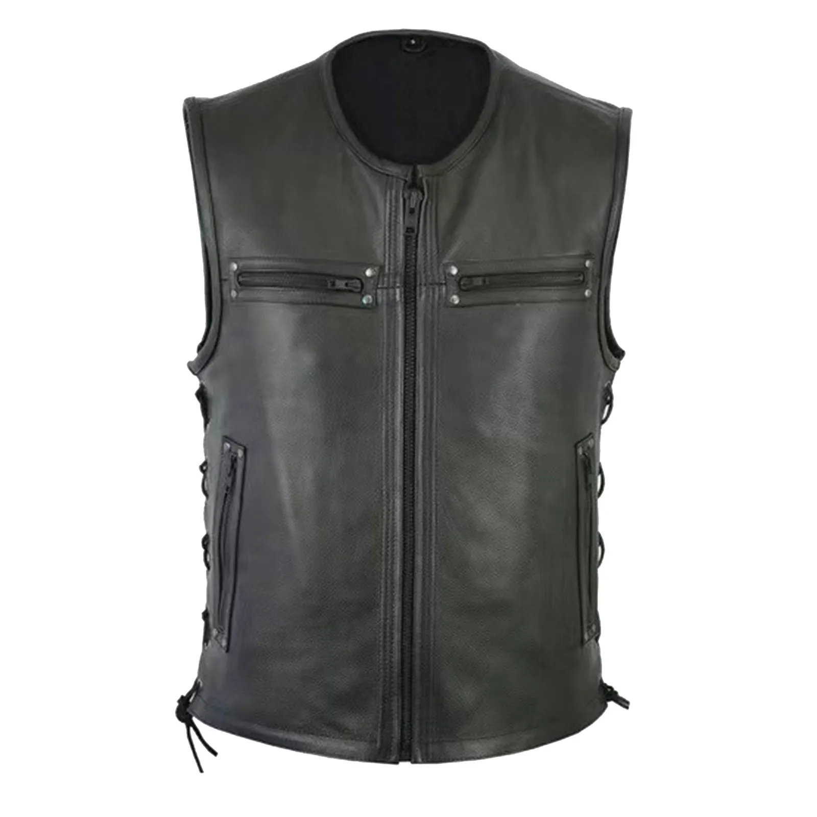 Sleeveless Vest Men Solid Color Leather Autumn