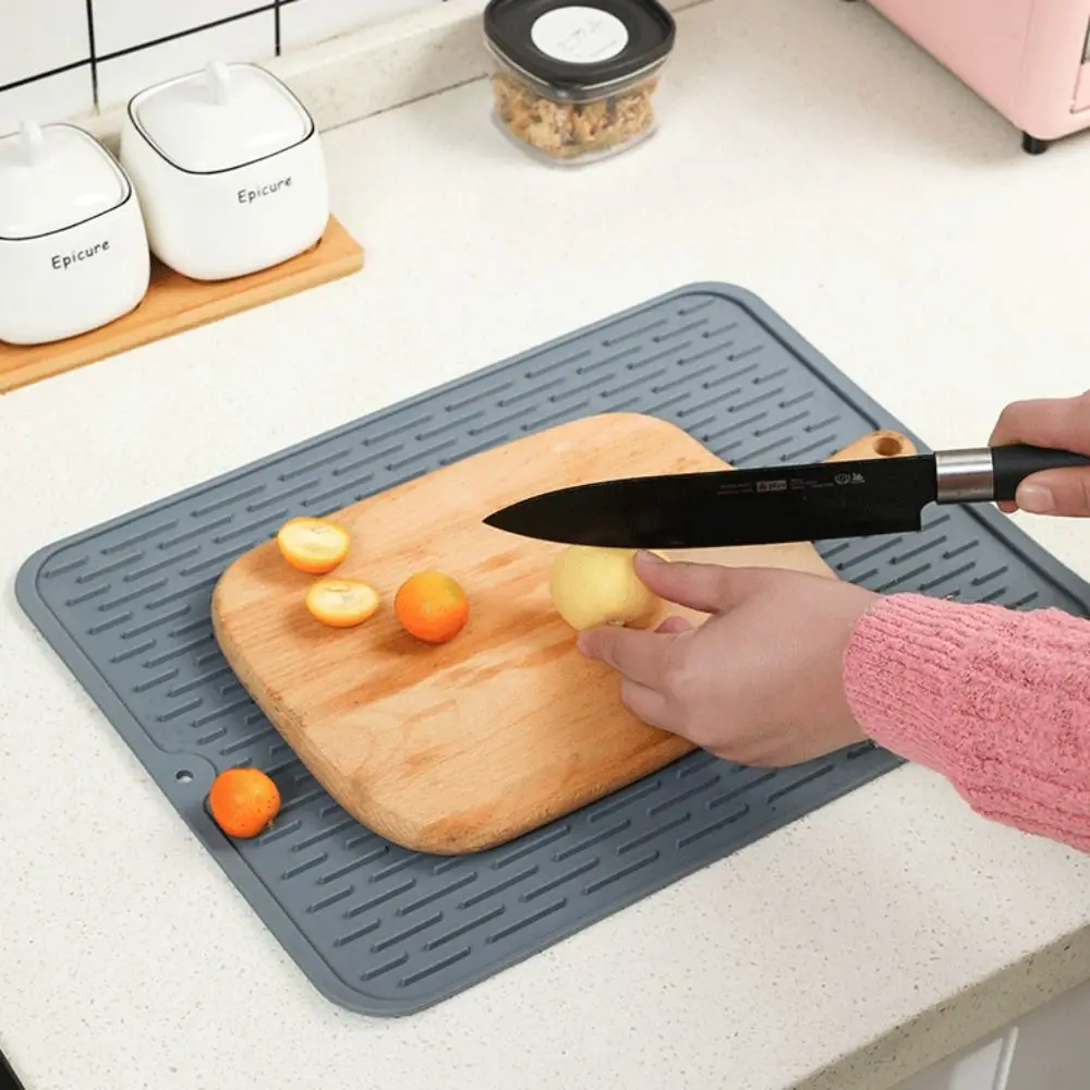 Faucet Mat Kitchen Faucet Splash Pad Grey Silicone Drying Mat Kitchen Counter Placemat Non-Slip Heat Resistant Sink Pad Thickness Rectangle Dish Drying Mat Bowl