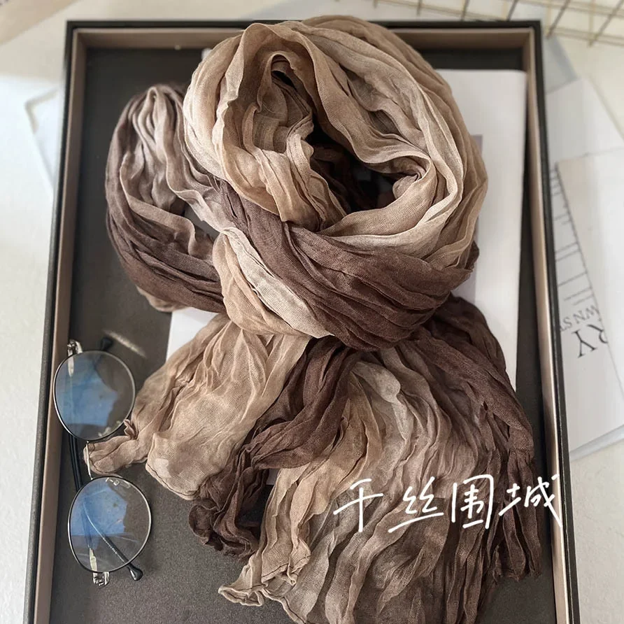Scarf Cotton Hemp Gradient Printed Women's Long Fold Shawl Autumn/Winter Retro Versatile printed scarf gradient scarf