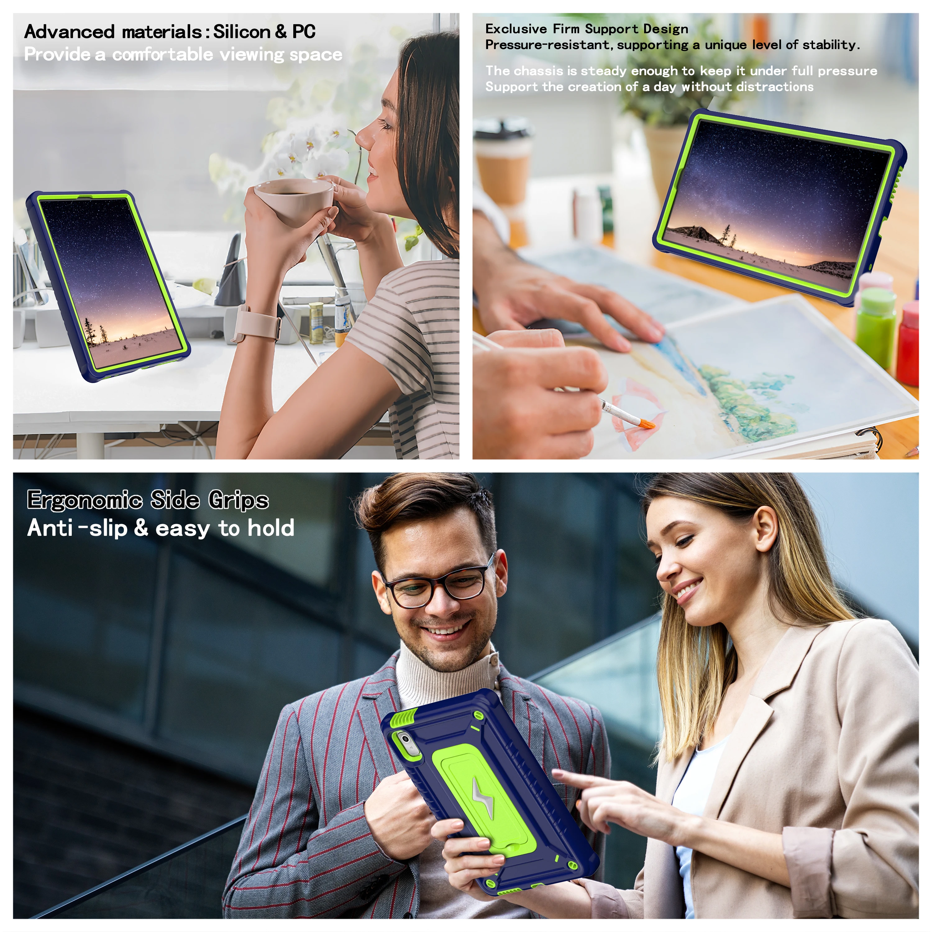 Shockproof Hybrid Tablet Case with Kickstand and Shoulder Strap