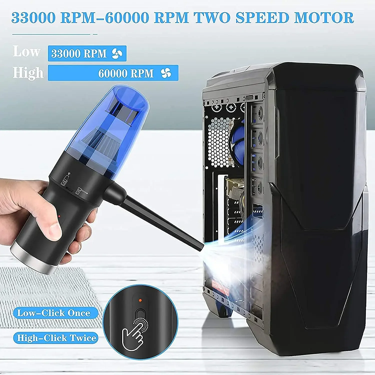 Air Duster ATEnge Computer Vacuum Cleaner Blower and Vacuum 2in1 Rechargeable Electric Air Duster for Car PC Home and Office Dust Cleaning