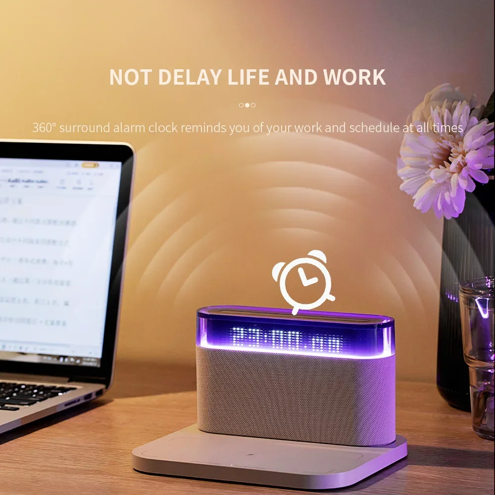 

S26s Wireless Chargers with LED Digital Alarm Clock RGB Marquee Bluetooth Speaker Adjustable Lamp Multifunction Desktop Charger
