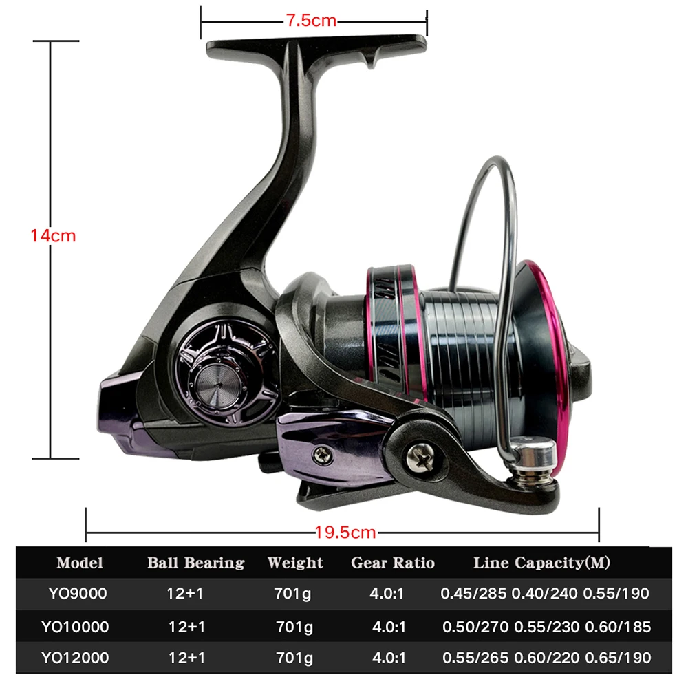 Carretes de Pesca giratorios grandes de tamaño YO9000-12000, carrete de  Pesca de Metal, alimentador de carpa, arrastre máximo 20 /25 /30Kg