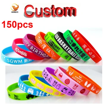 Braccialetti in silicone personalizzabili da 150 pezzi Stampati cinturino personalizzato con testo del logo